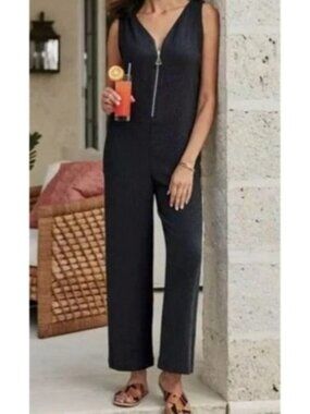 Soft Surroundings Mallorca Black Gauzy Cotton Sleeveless Romper Jumpsuit S